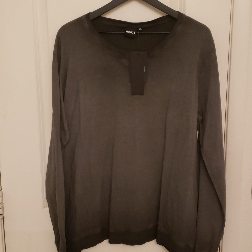 Mono B Sz 3X Acid Washed Charcoal Long Sleeve Tee Shirt NWT